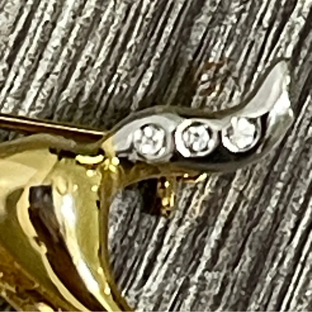 Horse Brooch Pin Equestrian Galloping Faux Diamond Embellished Gold Silver Toned